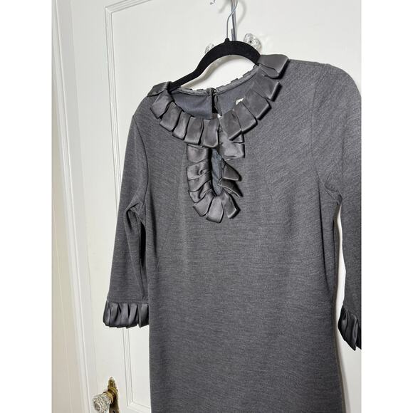 Milly Y2K Gray Wool Silk Ruffle Career Work Business Short Sheath Dress LG - Picture 2 of 8